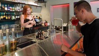 The customer went down on the hot bartender's underwear