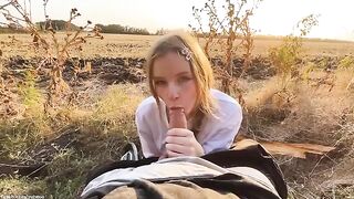 A blowjob in the park from a beautiful Russian blonde