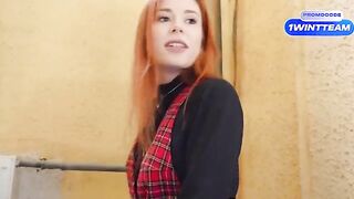 A busty girl was blowing a famous YouTuber in the corridor, then she was fucked