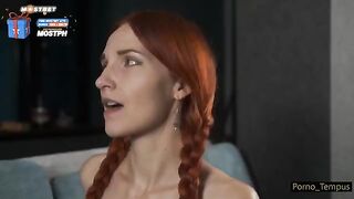 Redhead beauty gets fucked by two cocks in a steamy therapy session