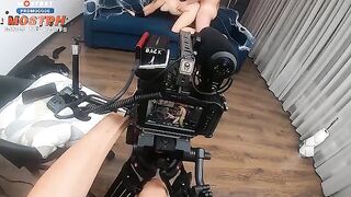 Behind the Scenes: A beautiful blonde with fake boobs gets fucked hard