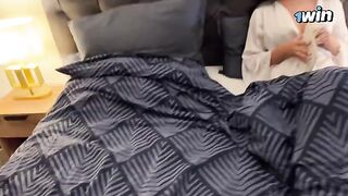 Stepson fucked his stepmom on a rainy night, sharing bed