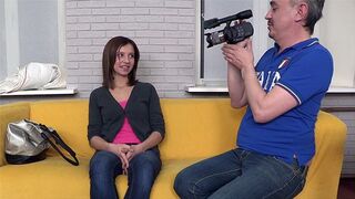 Skinny brunette gets fucked on casting by a fake agent