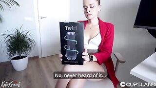 The secretary checked the new stroker with her pussy in the office