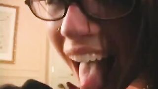 The fool is happy in glasses, he was allowed to lick