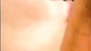 The guy made a cumshot on the face of his girlfriend near the pool