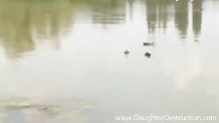 A sexy girl met a guy and sucked his dick on the pier