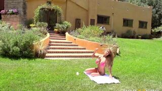 A couple have a passionate fuck on the lawn in 60fps