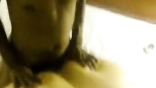 A fat woman lay down between two men with her big ass
