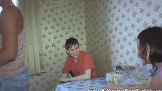 Foursome sex of two couples at the guy’s home
