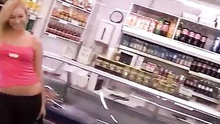 A gorgeous thief with blonde hair got fucked behind the cashier