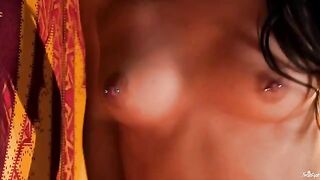 Fingered pussy of a chick with pierced nipples