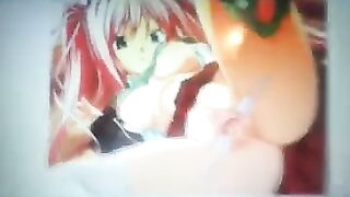 The guy jerked his cock on anime chick’s pussy