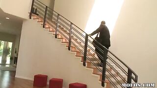 A black-skinned man fucked a woman in her big tits