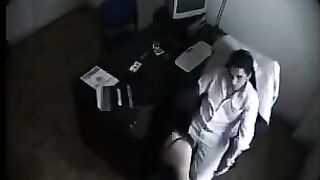 A hidden camera secretly filming in a massage cabin