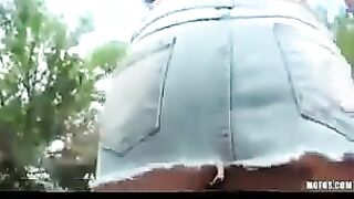 Hot brunette masturbating on the city streets, cameras captured every moment