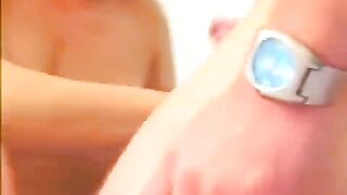 Blonde Russian makes a blowjob and receives a cumshot in return