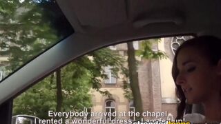 A newly married bride gets fucked by a taxi driver in his car