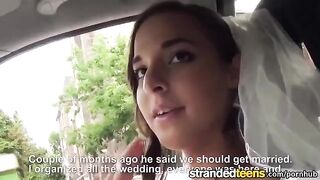 A newly married bride gets fucked by a taxi driver in his car