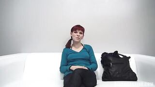 Redhead 18-year-old agreed to show her tits and make blowjob at casting