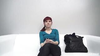 Redhead 18-year-old agreed to show her tits and make blowjob at casting