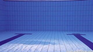 Helen has a swim in the pool without any clothes