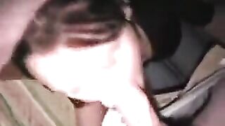 Lover Maria crouches and sucks cock passionately
