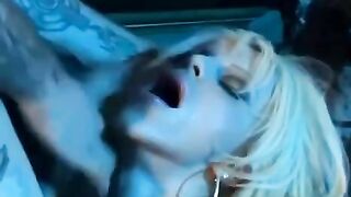 Girl in a corset and pantyhose stockings, big boobs blonde
