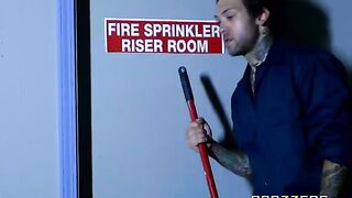 A cleaning man fucked sexy Abigail Mac in the back room