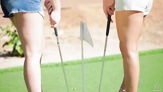 The beautiful woman lost herself in lesbian sex during a game of golf