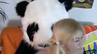 A young woman has sex with a guy wearing a panda mask