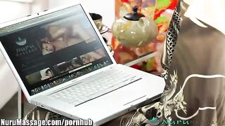 A guy fucked Chinese girl whose body was covered with oil