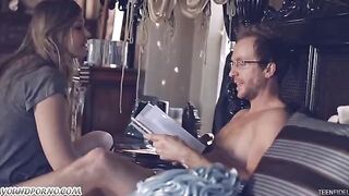 Sexy girl seduced her dad to fuck her