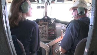 The flight is over, but the sex with a stewardess just began
