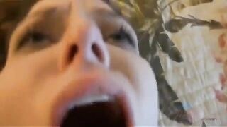 A woman sucks the penis of her partner at home and gets a lot of joy