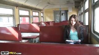 A girl was picked up on the train and fucked at home by many guys