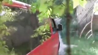 A man squeezed the tits of a girl by the car and fucked her hard