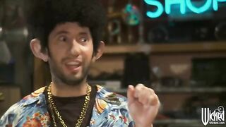 A man with a huge dick shacks up with several girls