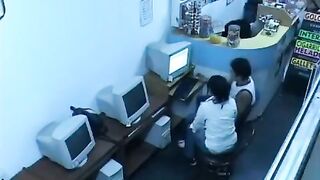 A cute girl masturbating on her webcam at the Internet cafe