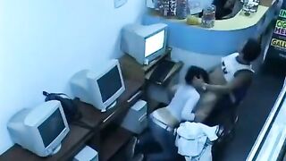 A cute girl masturbating on her webcam at the Internet cafe