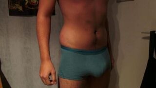 A guy came in a strong orgasm and cum in his underpants