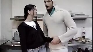 The girl was deprived of virginity in the kitchen by a passionate guy