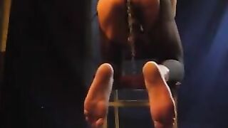 A fit guy with pantyhose stands cancer and fucks