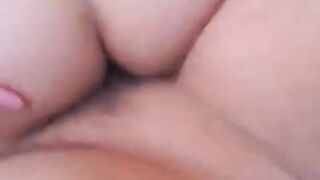 First person creampie sex with sexy brunette