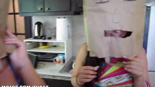 Girls wear shopping bags on their heads and have sex with guys