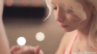 Blonde beauty has a great time with a guy in the studio, showcasing her skills