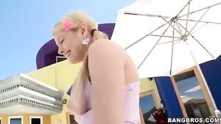 A blonde woman sucks a long dick of her new friend in POV style