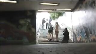 Public sex after undressing in the woods, ending with a creamy finish
