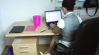 The boss fucks his secretary at her working place