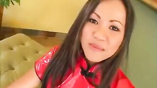 A beautiful Korean girl made a blowjob for two guys in an intense scene
